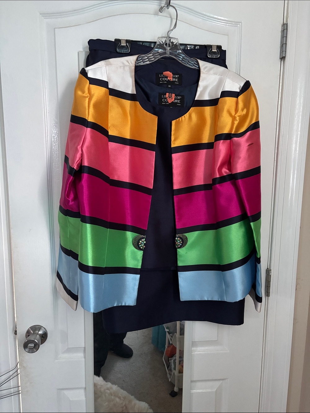 Lilli Ann Couture Women’s Multicolor Striped Satin Blazer